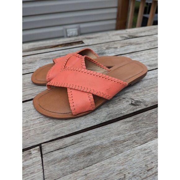 Jack Rogers Sloane X Band Leather Slide Sandals‎ women's size 8.5 coral slip on - Picture 3 of 9